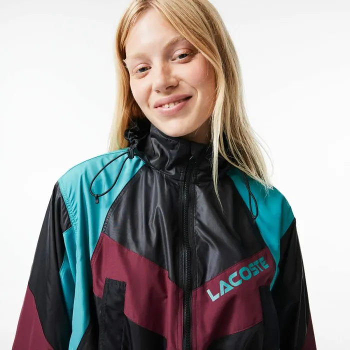 Jackets and Coats Women Lacoste Women039s Oversized Adjustable Waiste Colorblock Jacket Black Blue Bordeaux Kri