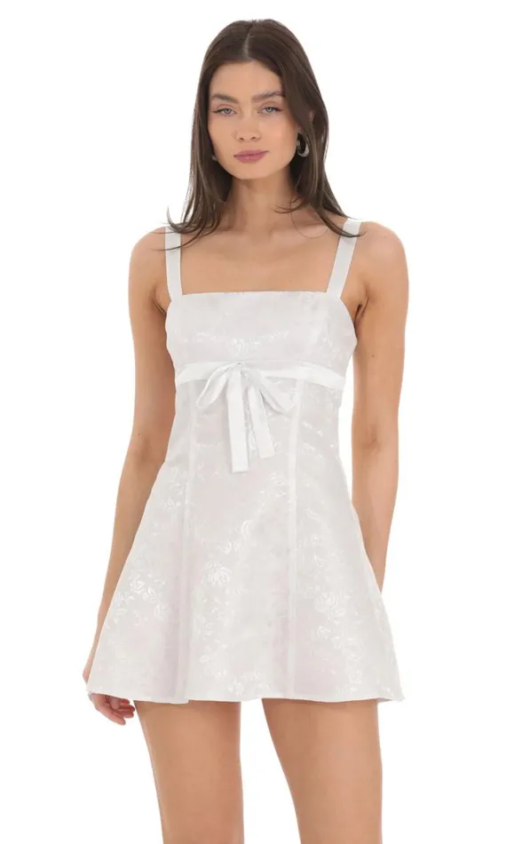 Jacquard Satin Ribbon Dress White Women LUCY IN THE SKY Mini Dresses