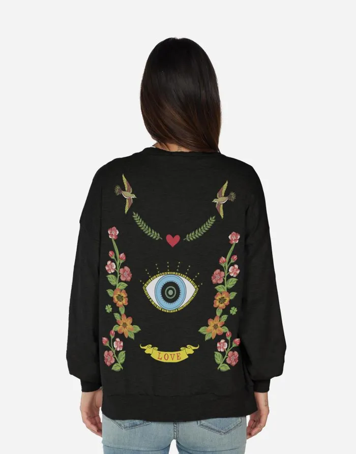 Jamila Floral Eye Love Black Women Lauren Moshi Sweaters and Knits