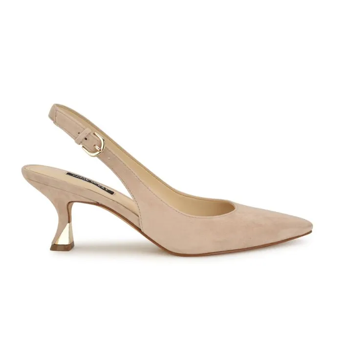Jannit Pointy Toe Slingback Pumps Natural Suede Women Nine West Heels