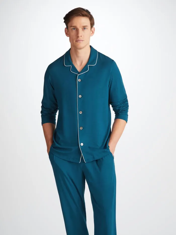 Jersey Pajamas Men Derek Rose Pajamas Basel Micro Modal Stretch Poseidon Blue
