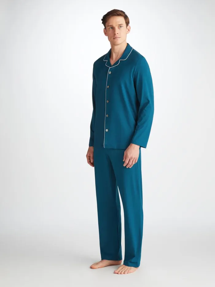 Jersey Pajamas Men Derek Rose Pajamas Basel Micro Modal Stretch Poseidon Blue