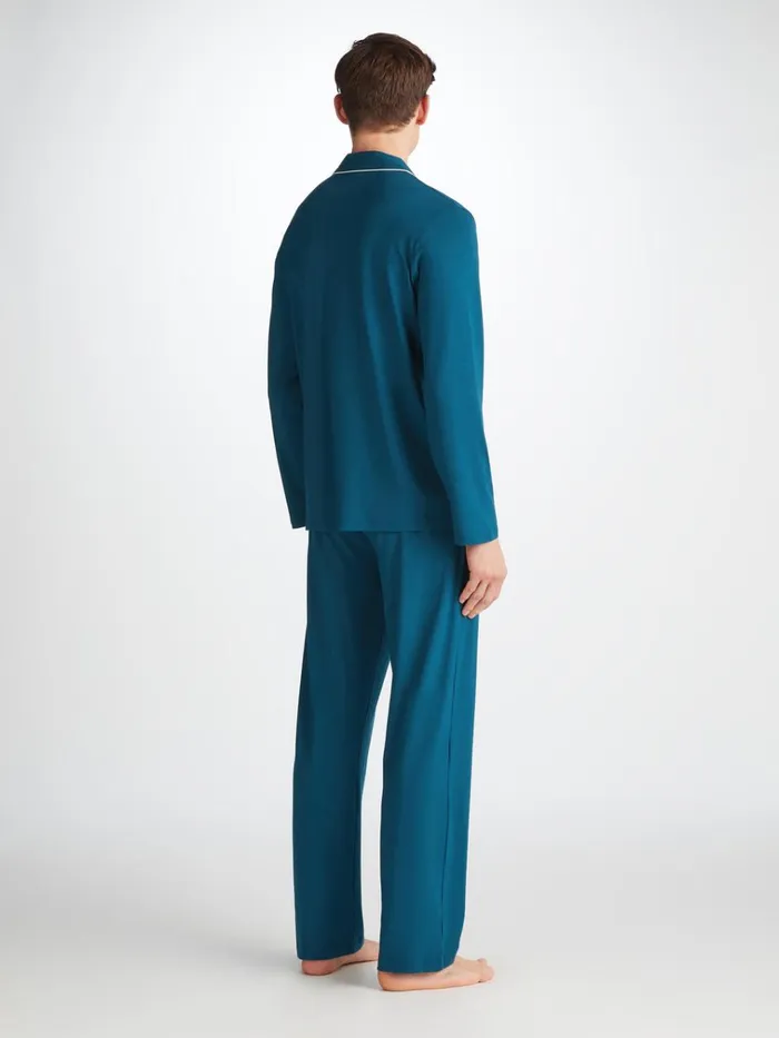 Jersey Pajamas Men Derek Rose Pajamas Basel Micro Modal Stretch Poseidon Blue