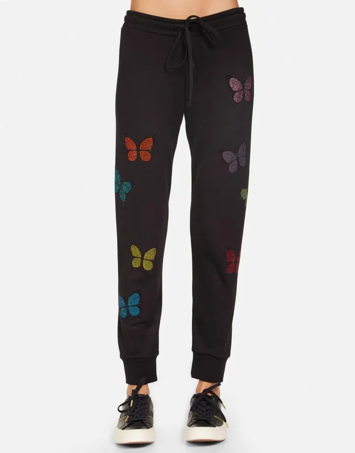 Jess Crystal Butterfly Black Women Lauren Moshi Long Sweatpants