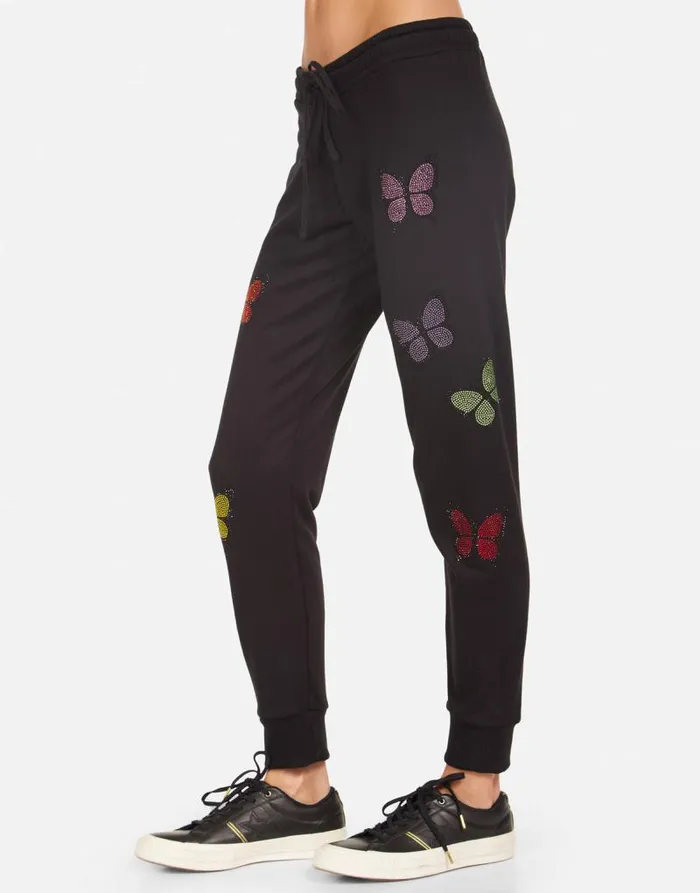 Jess Crystal Butterfly Black Women Lauren Moshi Long Sweatpants