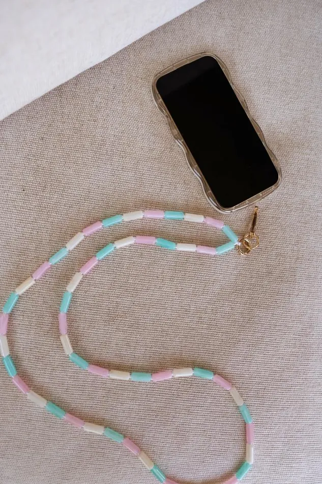 Jewelry and Accessories Phone Accessories Easy Clothes Pink Green And White Pearl Jula Phone Lanyard