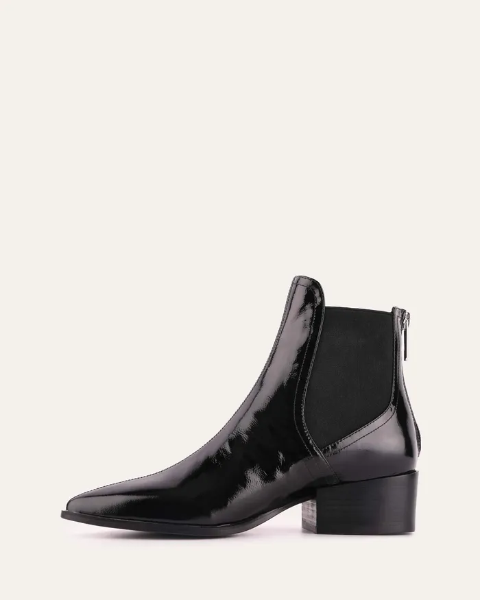jomercer ANKLE BOOTS Women River flat ankle boots black crinkle patent