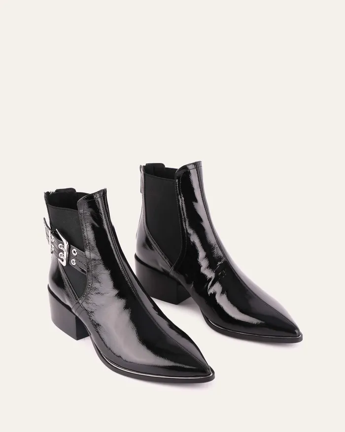 jomercer ANKLE BOOTS Women River flat ankle boots black crinkle patent