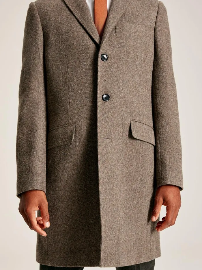 Joules Coats and Jackets Men Brown Wool Rich Herringbone Epsom Coat