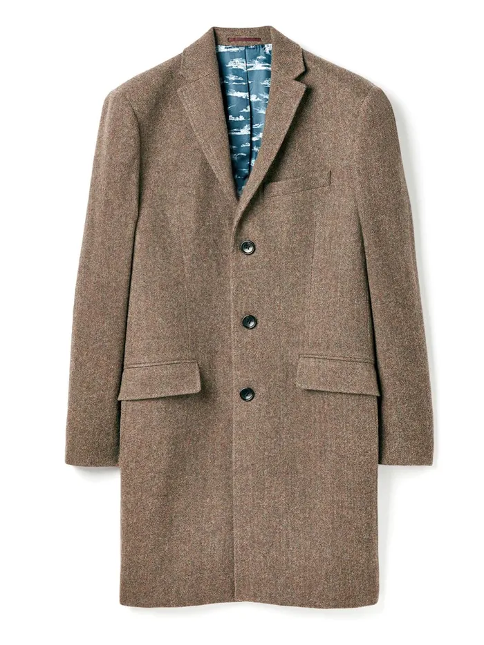 Joules Coats and Jackets Men Brown Wool Rich Herringbone Epsom Coat