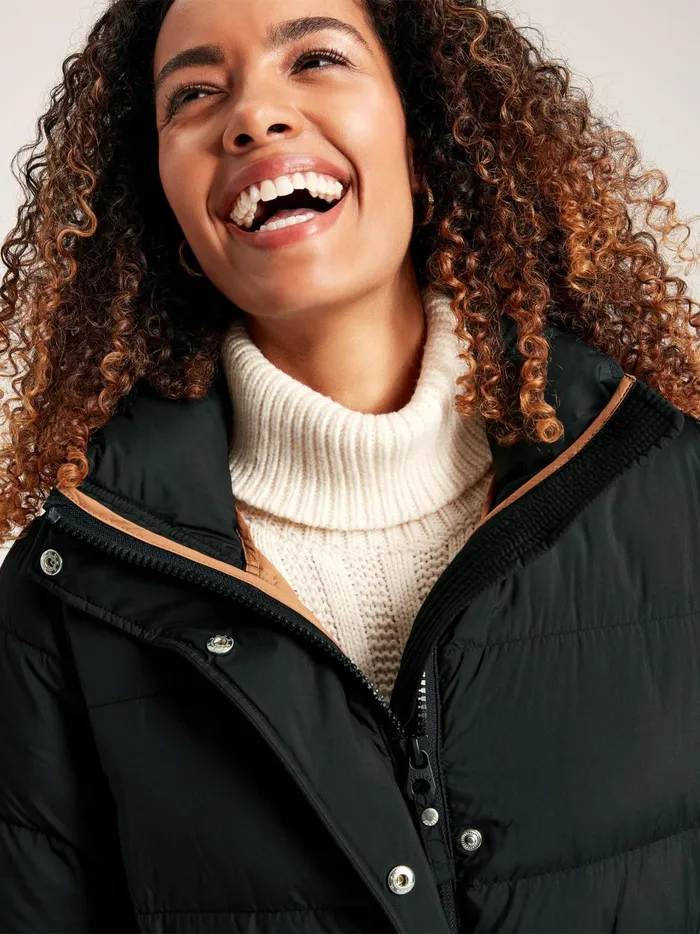 Joules Coats and Jackets Women Black Showerproof Down Feather Long Puffer Coat