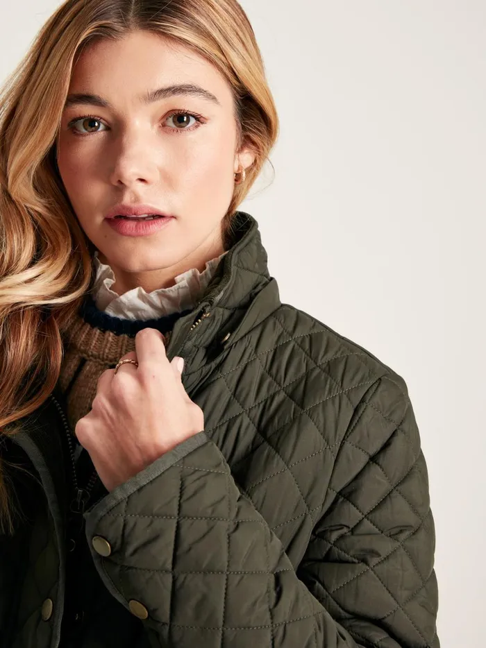 Joules Coats and Jackets Women Green Showerproof Long Diamond Quilted Coat With Hood