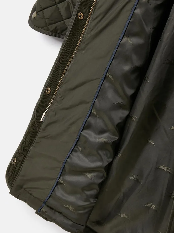 Joules Coats and Jackets Women Green Showerproof Long Diamond Quilted Coat With Hood