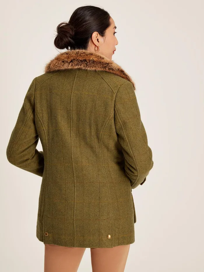 Joules Coats and Jackets Women Green Tweed Jacket With Removable Gilet