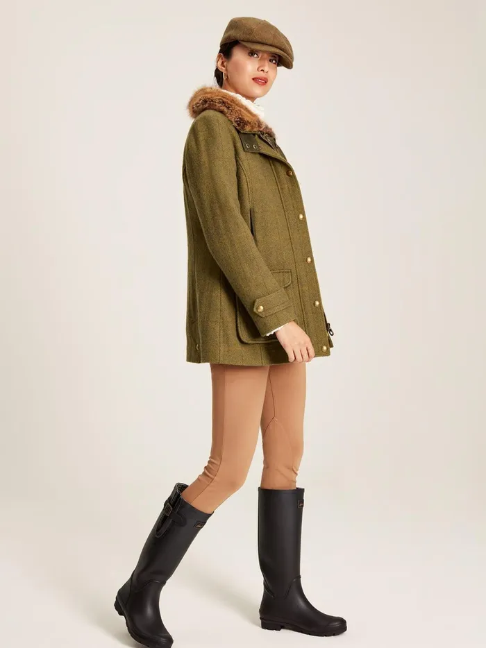 Joules Coats and Jackets Women Green Tweed Jacket With Removable Gilet