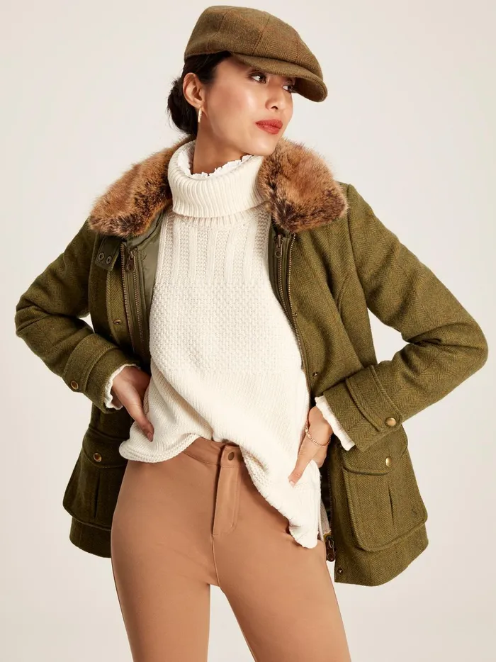 Joules Coats and Jackets Women Green Tweed Jacket With Removable Gilet