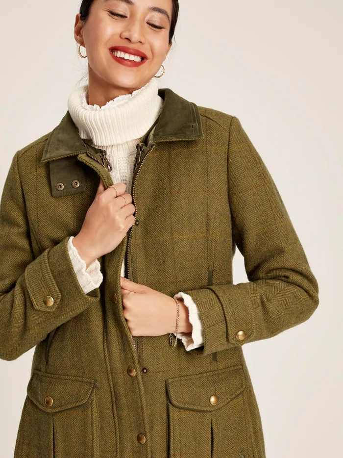 Joules Coats and Jackets Women Green Tweed Jacket With Removable Gilet