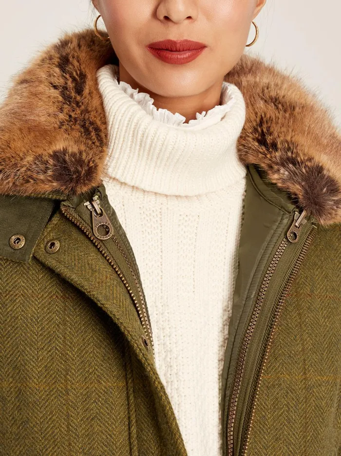 Joules Coats and Jackets Women Green Tweed Jacket With Removable Gilet