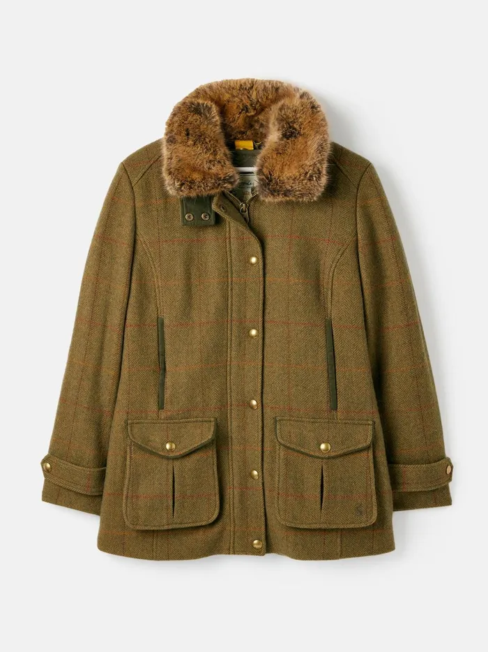 Joules Coats and Jackets Women Green Tweed Jacket With Removable Gilet