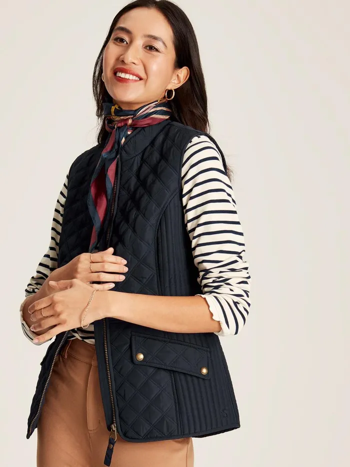 Joules Coats and Jackets Women Navy Blue Showerproof Diamond Quilted Gilet