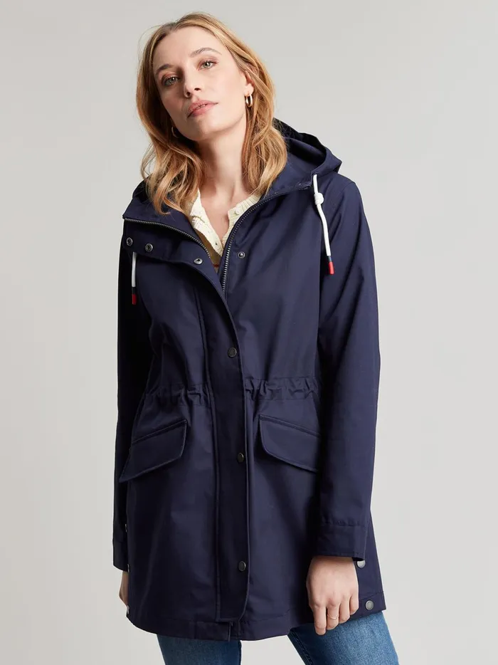 Joules Coats and Jackets Women Navy Blue Waterproof Raincoat With Hood