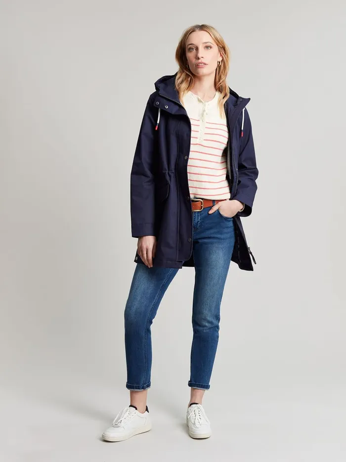 Joules Coats and Jackets Women Navy Blue Waterproof Raincoat With Hood