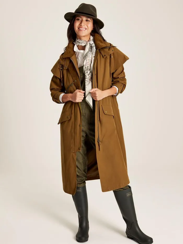 Joules Coats and Jackets Women Rust Brown Shower Resistant Long Wax Jacket