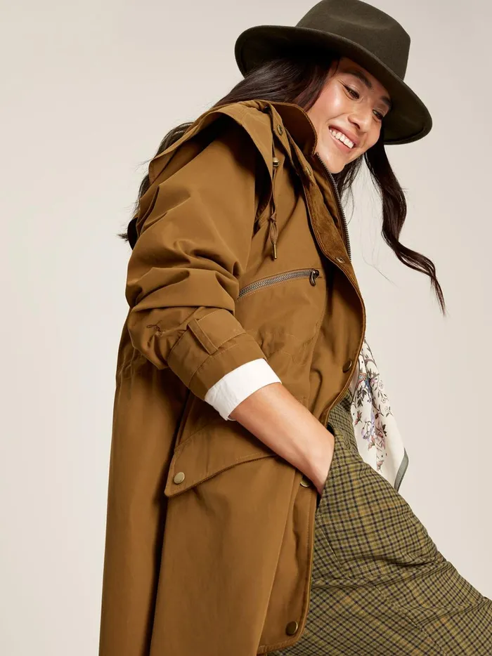 Joules Coats and Jackets Women Rust Brown Shower Resistant Long Wax Jacket