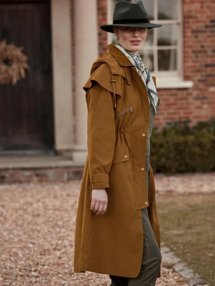 Joules Coats and Jackets Women Rust Brown Shower Resistant Long Wax Jacket