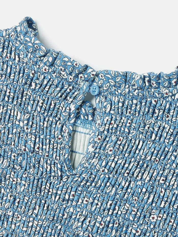 Joules Dresses Girls Blue Shirred Printed Dress