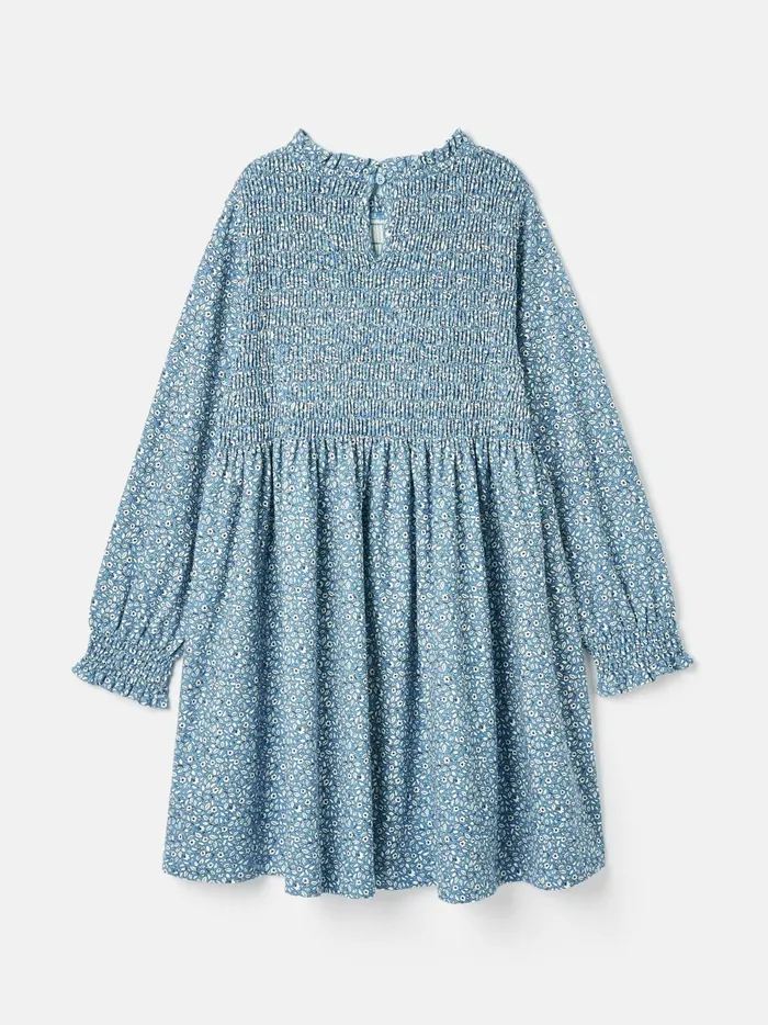 Joules Dresses Girls Blue Shirred Printed Dress