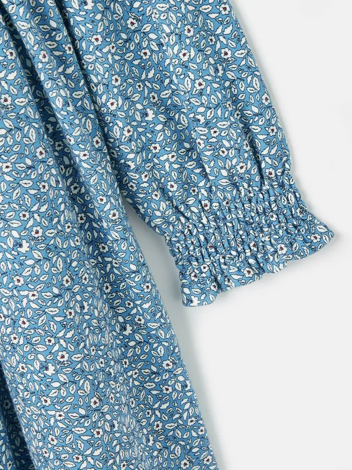 Joules Dresses Girls Blue Shirred Printed Dress