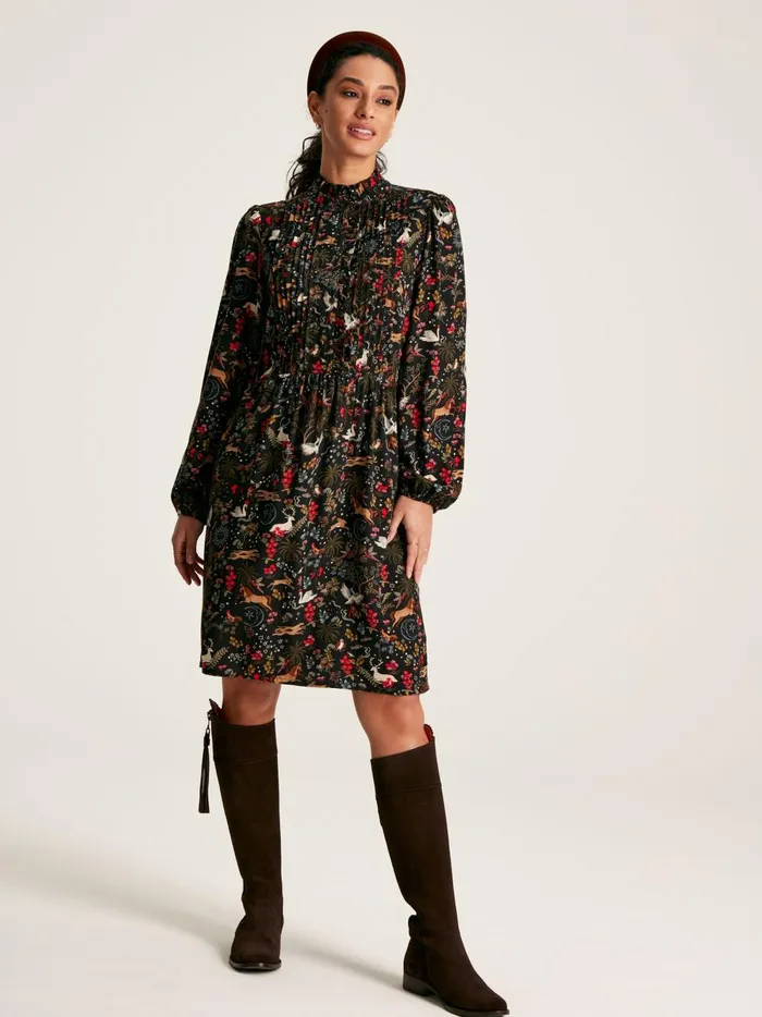 Joules Dresses Women Black Dress With Frilled Neck