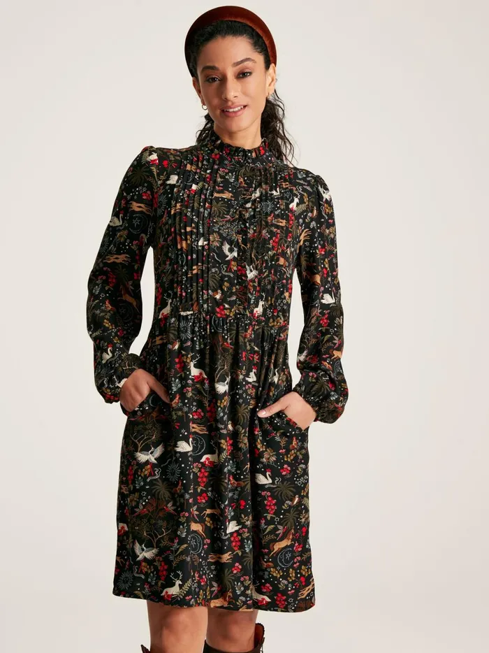 Joules Dresses Women Black Dress With Frilled Neck