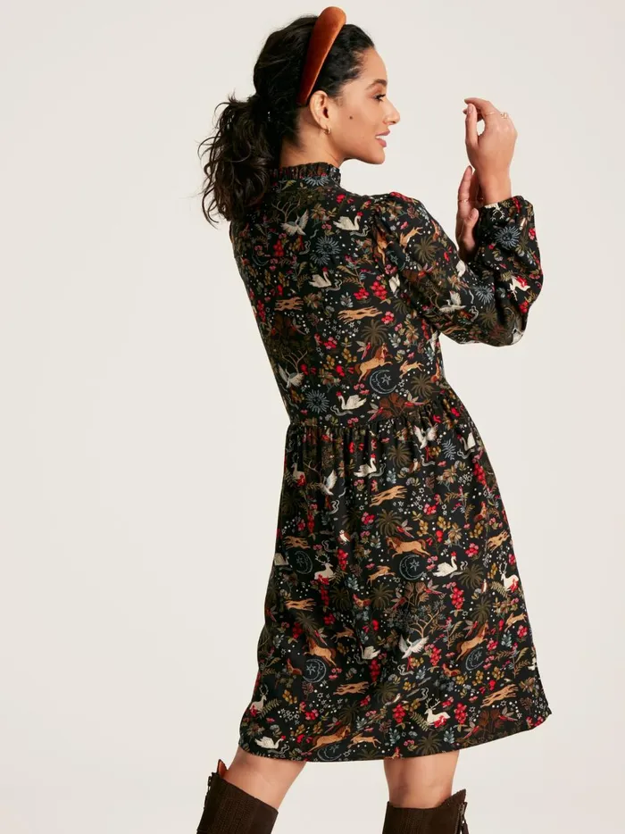 Joules Dresses Women Black Dress With Frilled Neck