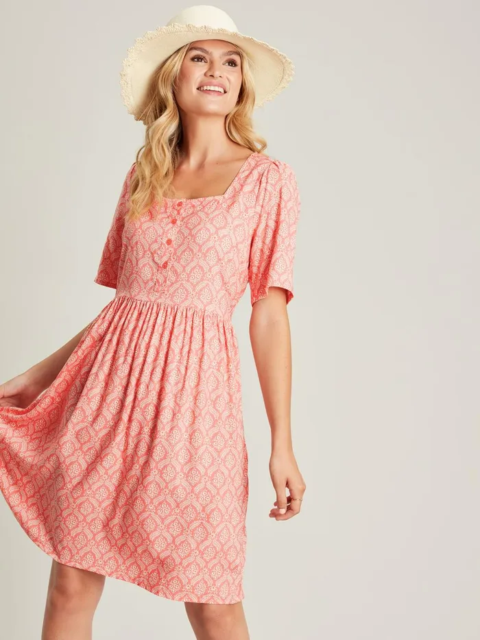 Joules Dresses Women Pink Square Neck Dress