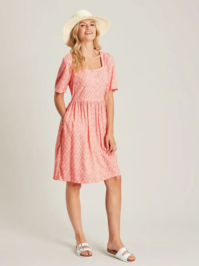 Joules Dresses Women Pink Square Neck Dress