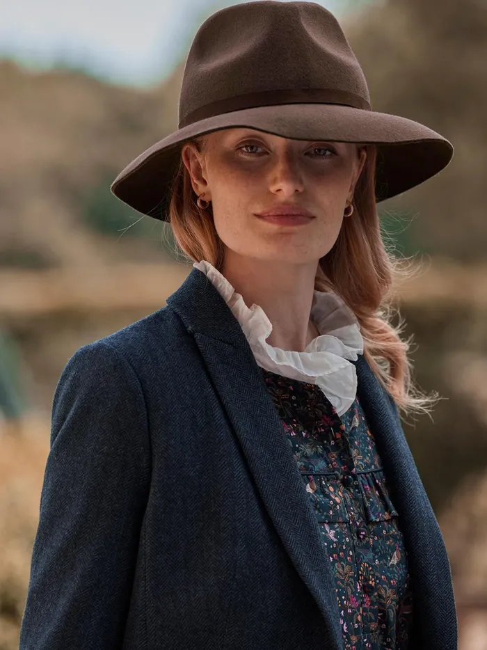 Joules Hats Women Brown Wide Brim Wool Fedora