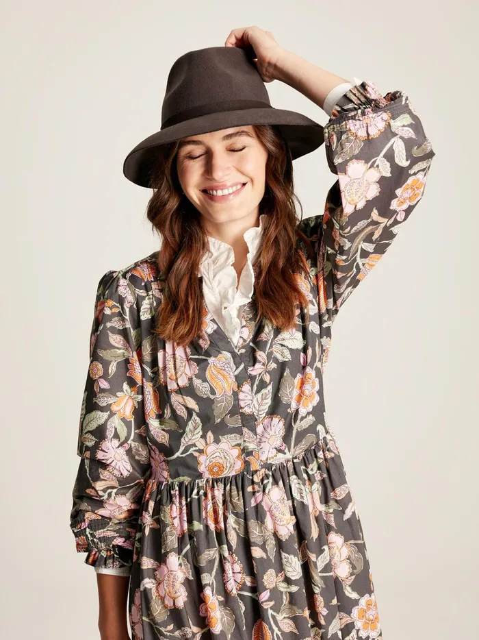 Joules Hats Women Brown Wide Brim Wool Fedora