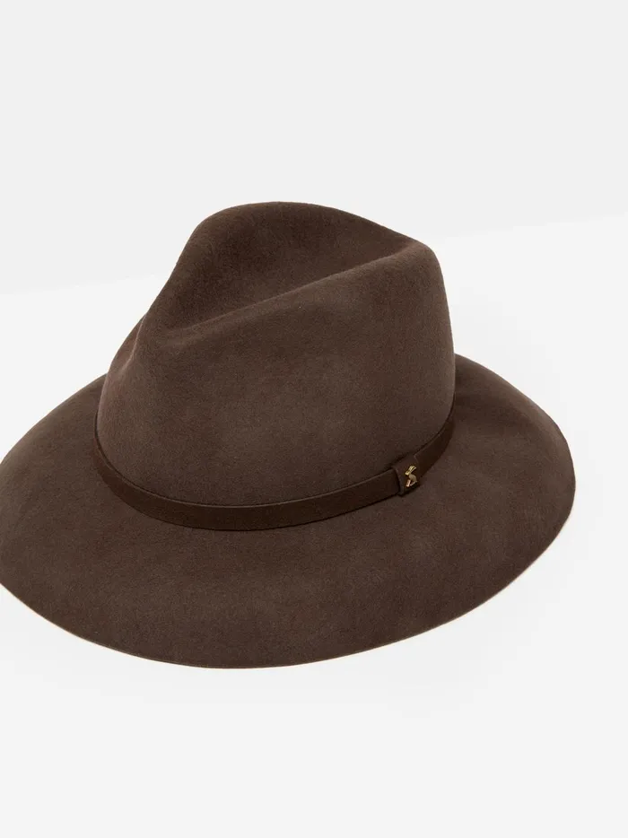 Joules Hats Women Brown Wide Brim Wool Fedora