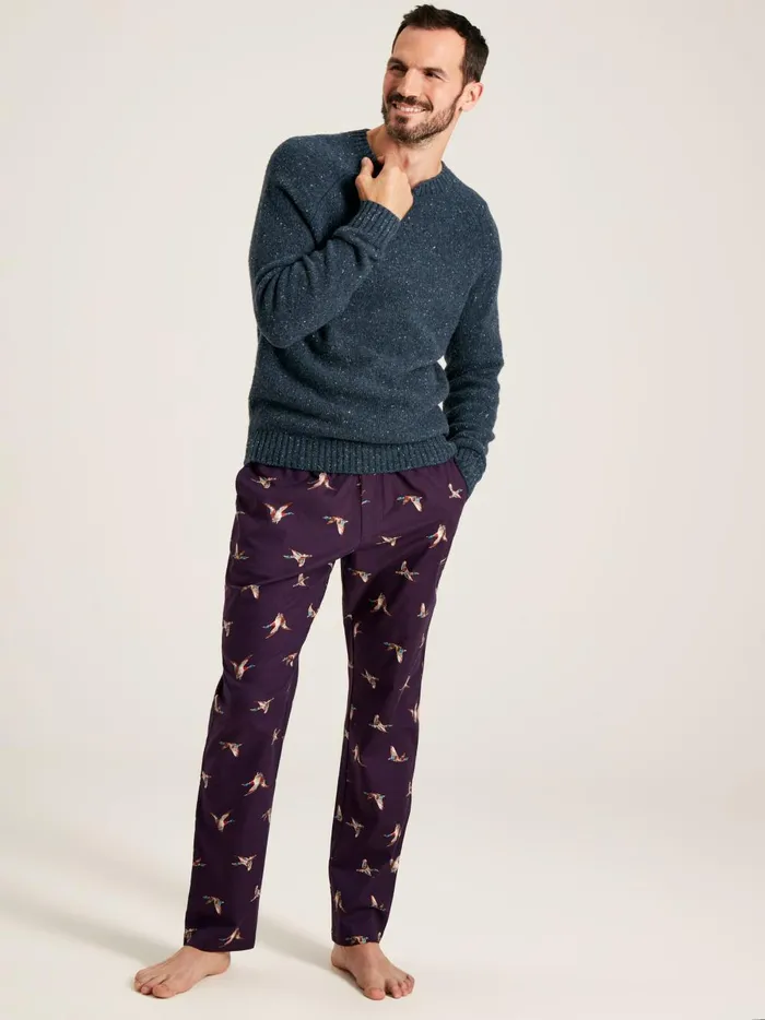 Joules Nightwear Men Purple Mallards Cotton Pyjama Bottoms With Pockets