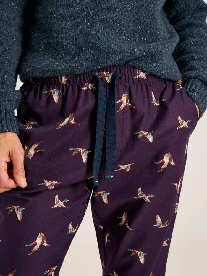 Joules Nightwear Men Purple Mallards Cotton Pyjama Bottoms With Pockets