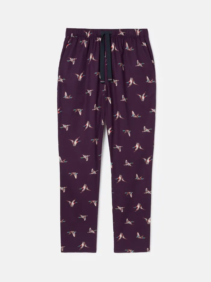 Joules Nightwear Men Purple Mallards Cotton Pyjama Bottoms With Pockets