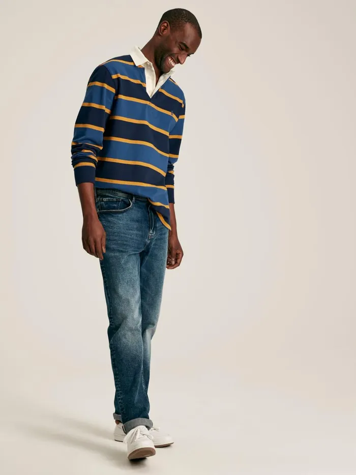 Joules Rugby Shirts Men NavyYellow Striped Rugby Shirt