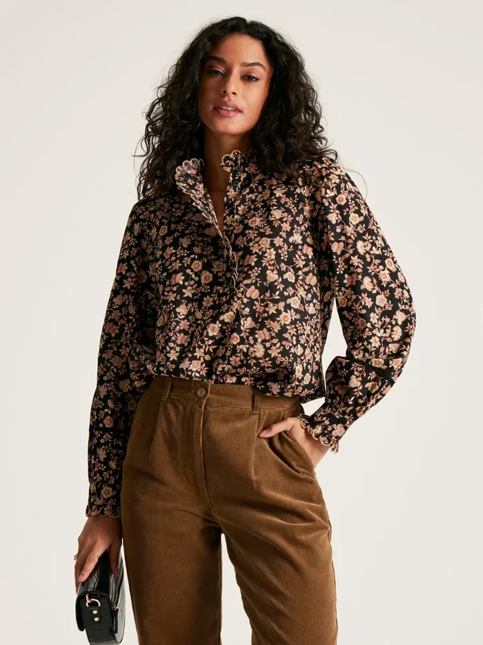 Joules Shirts and Blouses Women BlackCream Scallop Collar Floral Blouse
