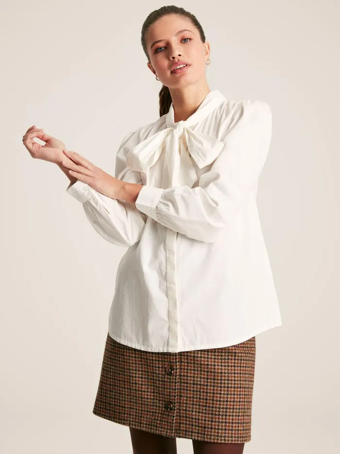 Joules Shirts and Blouses Women White Tie Neck Blouse