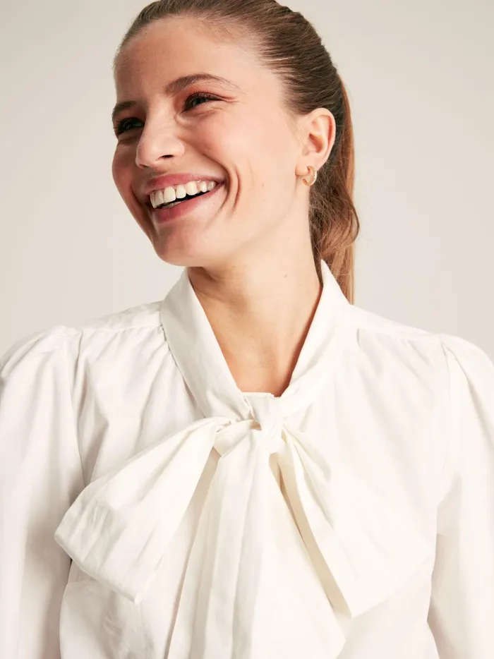 Joules Shirts and Blouses Women White Tie Neck Blouse