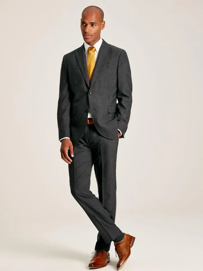 Joules Suits and Tailoring Men Charcoal Grey Textured Suit Trousers