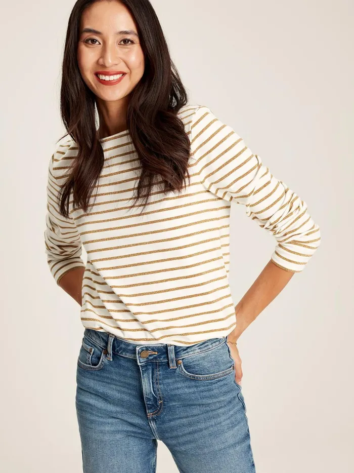 Joules Tops Women Gold Sparkly Long Sleeve Breton Top