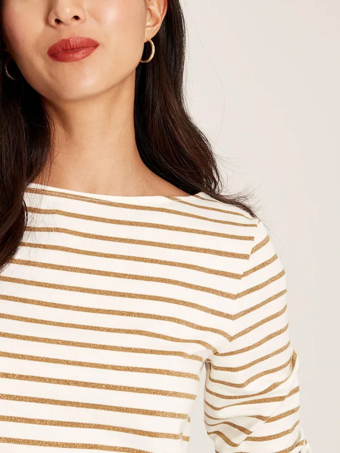Joules Tops Women Gold Sparkly Long Sleeve Breton Top